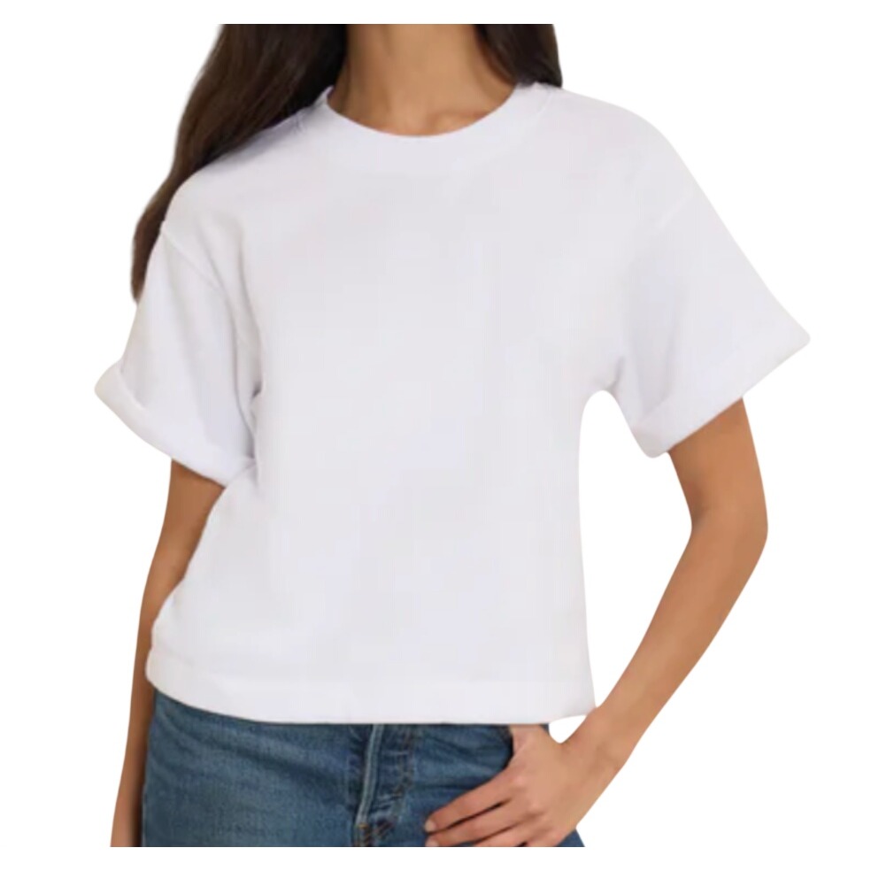 Nation Ltd White Bane Sweatshirt Short Cuffed Sleeves Cotton Fleece Boxy Crop Xs